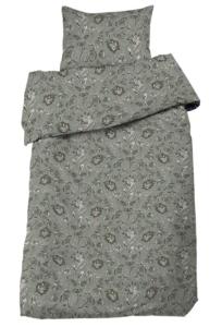 Bäddset INGELA i  satin med snirklande blad i grått och grönt på grön bottenfärg