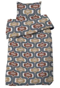 Bäddset LUDVIG med böljande grafiskt mönster i rost och blått