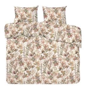 Bäddset Kingsize PALERMO bladmönster i grönt och vinrött på beige bottenfärg