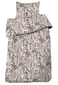 Bäddset QUEENS med stora blad i brunt på beige bottenfärg