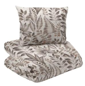 Bäddset QUEENS med stora blad i brunt på beige bottenfärg