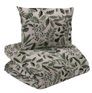 Bäddset THEO med bladmönster i grönt