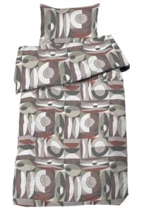 Bäddset TORD med grafisk mönster i rost och beigegrå nyanser
