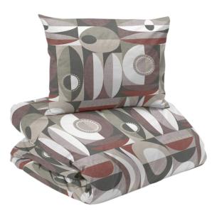 Bäddset TORD med grafisk mönster i rost och beigegrå nyanser