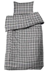 Bäddset TRYSIL i flanell. Rutig i grå nyanser med vinröd rand