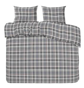 Bäddset KINGSIZE TRYSIL i flanell. Rutig i grå nyanser med vinröd rand