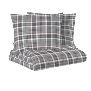Bäddset KINGSIZE TRYSIL i flanell. Rutig i grå nyanser med vinröd rand