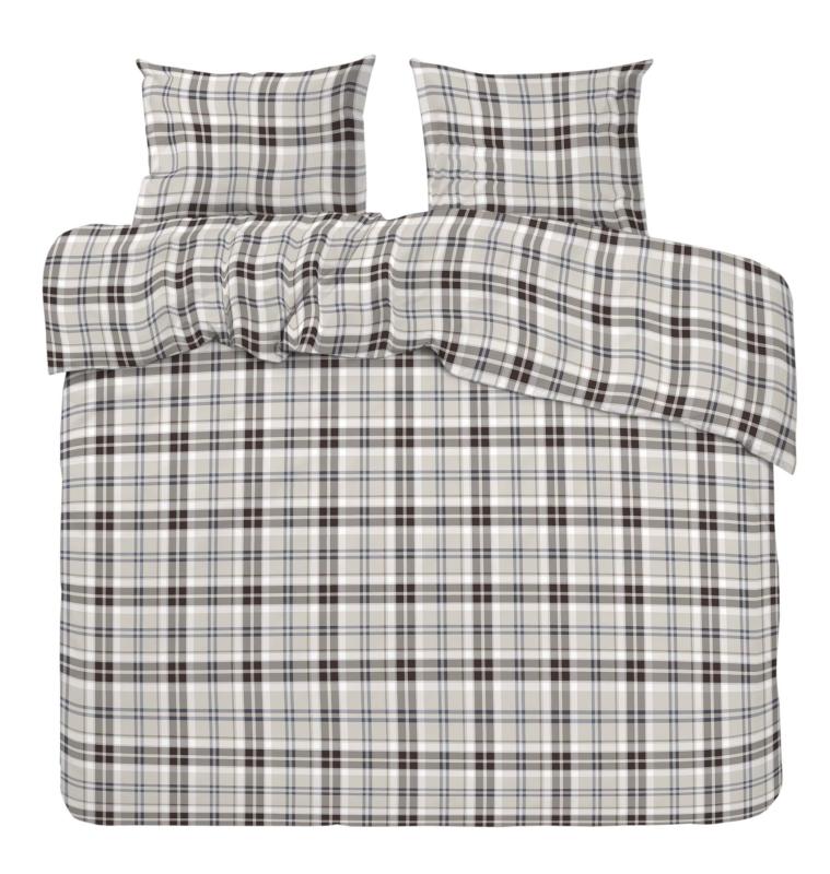Bäddset KINGSIZE TRYSIL i flanell. Rutig i beige och blått