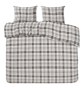 Bäddset KINGSIZE TRYSIL i flanell. Rutig i beige och blått