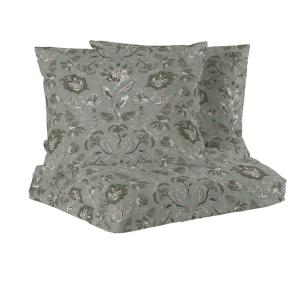 Bäddset KINGSIZE INGELA i  satin med snirklande blad i grått och grönt på grön bottenfärg