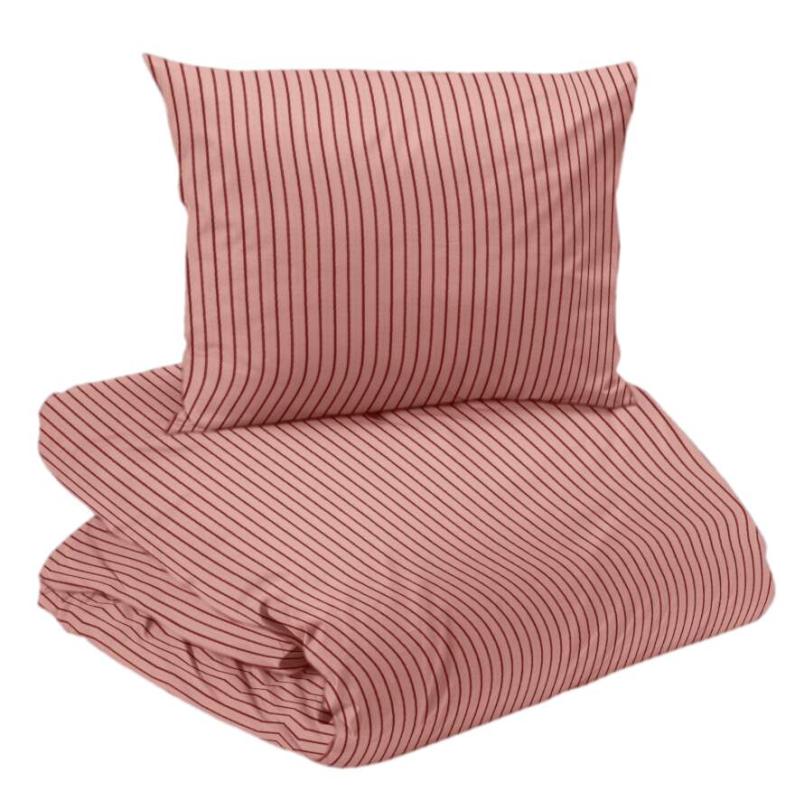 Bäddset Malte, påslakan och örngott, randigt i rosa med jeanssöm