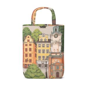 Bärkasse, tygpåse STORTORGET med husfasader, Stl.32x40cm, multifärg