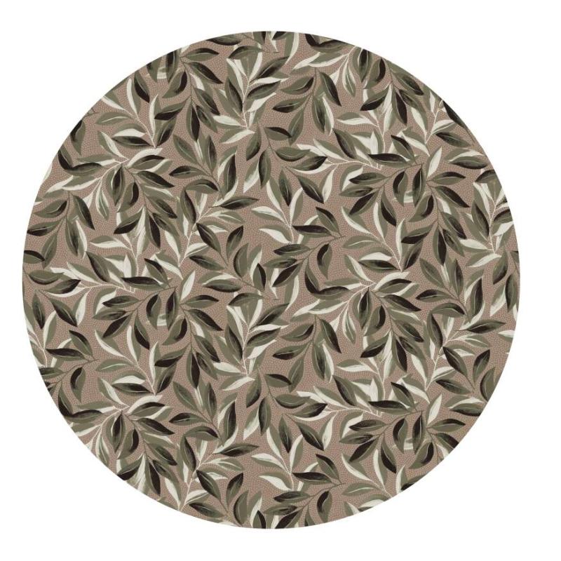 Korktablett, tallriksunderlägg KLAS med gröna flikiga blad på linnefärgad botten