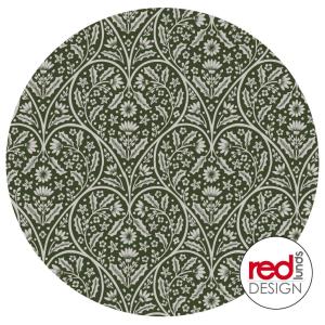 Rund vaxduk SVEA med hjärtformat mönster och snirklande blad i grönt