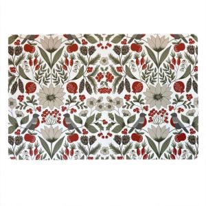 Plasttablett HEDEMORA med blommor, kottar, grankvistar och bär på vit botten