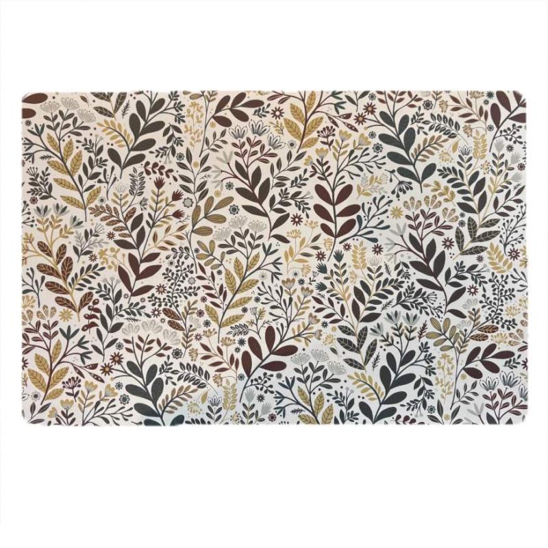 Plasttablett, tallriksunderlägg Hage med blad och blommor i denimblått och rost på beige botten