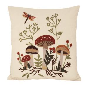 Kuddfodral SVAMPSKOGEN med broderade svampar och en trollslända i brunt