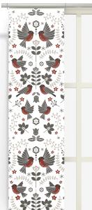 Panelgardin Domherrar, röda fåglar på vit botten, 2-pack, stl.43x240cm, vit.