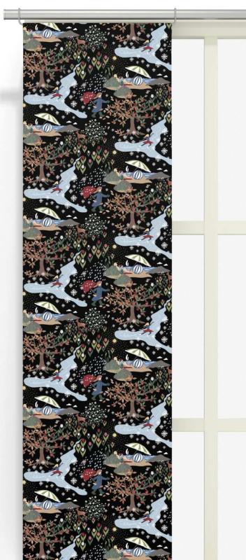 Panelgardin Årstider, Vår, Sommar, Höst och Vinter, Stl: 2 st 43x240cm, svart botten, multi