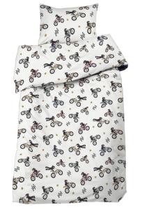 Bäddset BIKES med motorcyklar på vit bottenfärg
