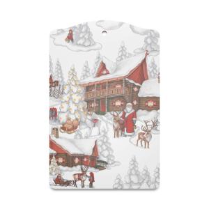 Serveringsbräda Tomtebyn, tomten med sina renar i byn. Stl. 20x30cm, offwhite/röd.