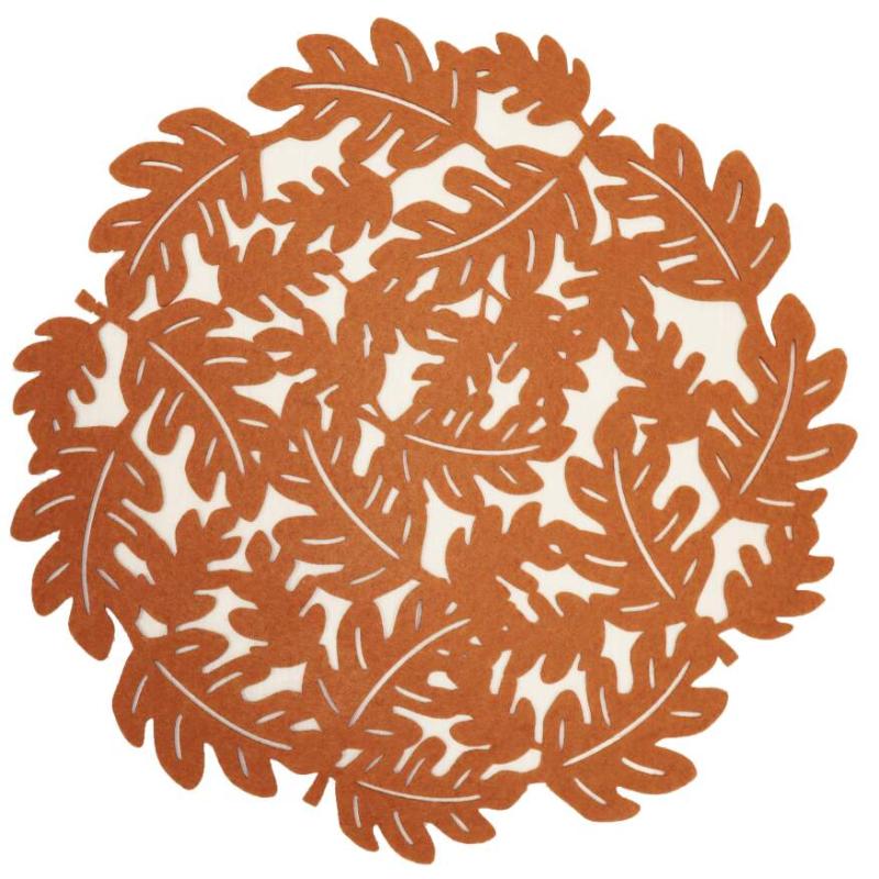 Bordstablett, tallriksunderlägg LÖV, orange utstansade löv i filt material