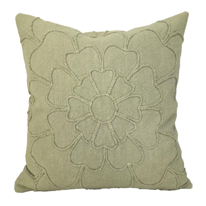 Kuddfodral MATILDA med broderad blomma i grönt