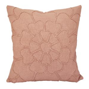 Kuddfodral MATILDA med broderad blomma i ljusrosa