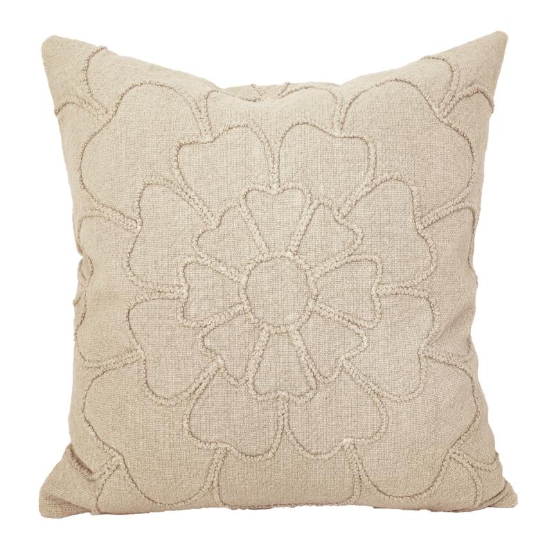 Kuddfodral MATILDA med broderad blomma i sandfärg