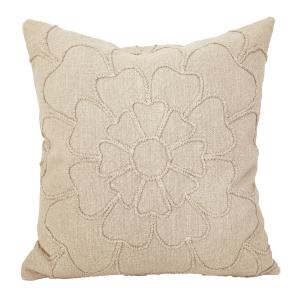 Kuddfodral MATILDA med broderad blomma i sandfärg