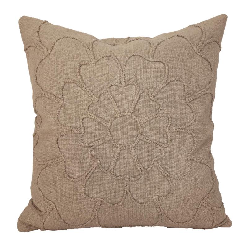 Kuddfodral MATILDA med broderad blomma i mullvadsfärg