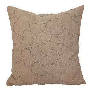 Kuddfodral MATILDA med broderad blomma i mullvadsfärg