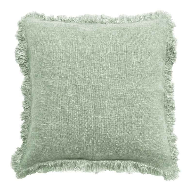 Kuddfodral Madde, enfärgad med lite grövre struktur och frans runt om i ljusgrönt