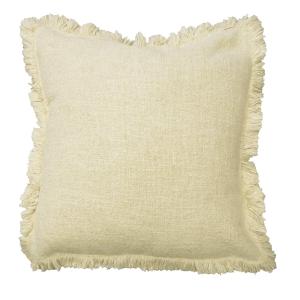 Kuddfodral Madde, enfärgad med lite grövre struktur och frans runt om i ljusgult