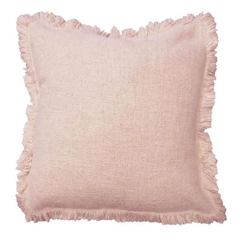 Kuddfodral Madde, enfärgad med lite grövre struktur och frans runt om i ljusrosa