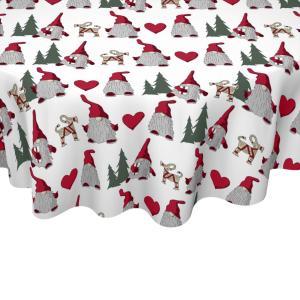 Rund Vaxduk NOEL med tomtar, hjärtan, granar och julbockar