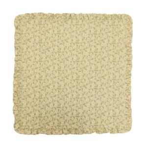 Fyrkantig duk FANNY med gula blommor och gröna blad på beige bottenfärg. Volang runt kanten