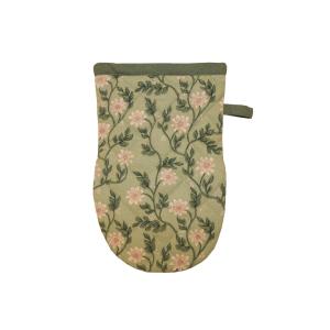 Grillvante FANNY med beige blommor och gröna blad på grön bottenfärg