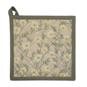 Grytlapp FANNY med gula blommor och gröna blad på beige bottenfärg