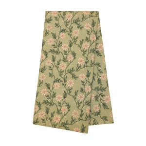 Kökshandduk FANNY med beige blommor och gröna blad på grön bottenfärg