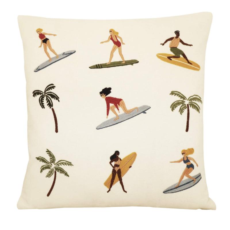 Kuddfodral SURFERS med broderade palmer och surfande människor