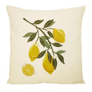 Kuddfodral LEMONS med broderade gula citroner och gröna blad