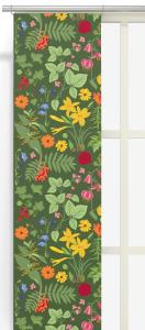 Panelgardin Hedemora, med blommor, blad, bär och grönsaker. 2 pack, Stl 43x240cm, Grön