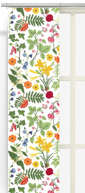 Panelgardin Hedemora, med blommor, blad, bär och grönsaker. 2 pack, Stl 43x240cm, Multifärg
