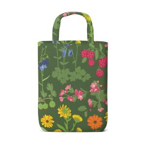 Bärkasse, tygpåse HEDEMORA med blommor, blad, bär och grönsaker, Stl. 32x40cm, grön