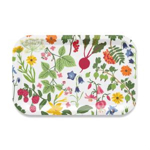 Bricka HEDEMORA med blommor, blad, bär och grönsaker, Stl. 27x20cm. multifärg