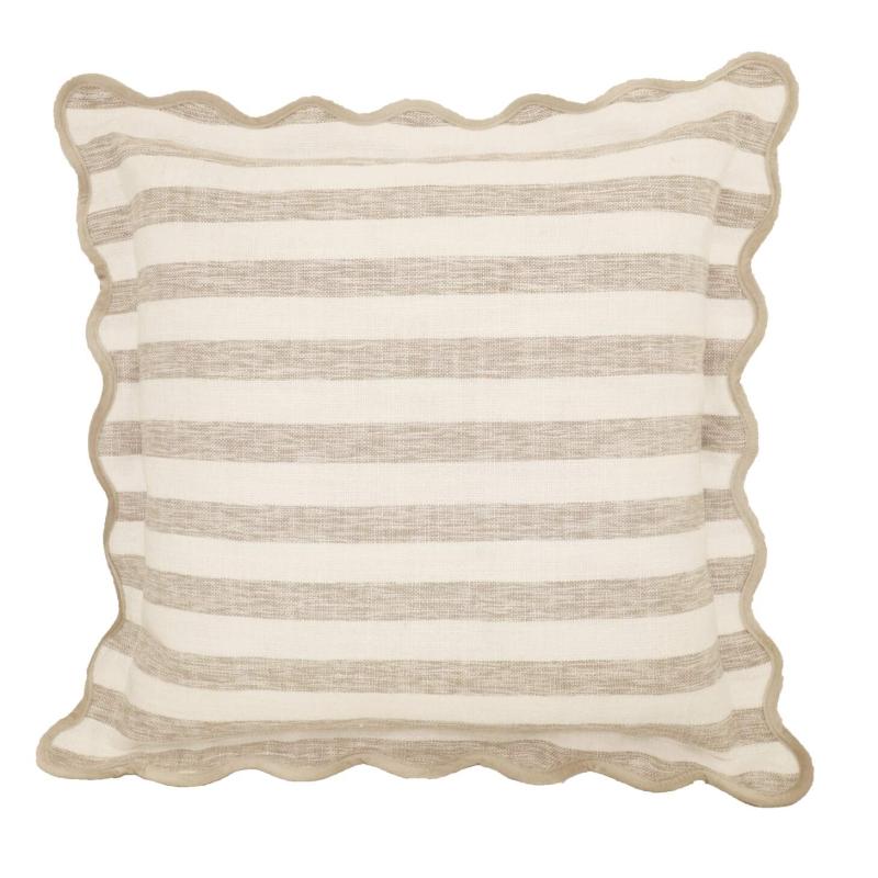 Kuddfodral LINES, randig med vågig bandkantad kant i beige och offwhite