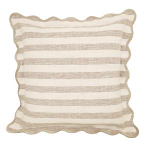 Kuddfodral LINES, randig med vågig bandkantad kant i beige och offwhite