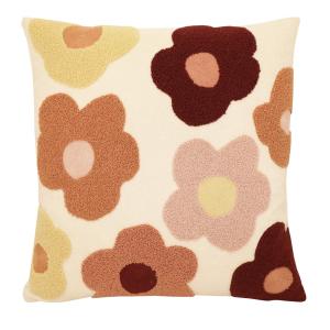 Kuddfodral DAISY med blommor i teddybrodyr i orange, vinröd, gul och rosa