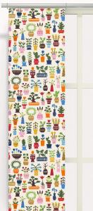 Panelgardin ORANGERIET, retromönster med blommor i krukor. 2 pack. Stl. 43x240cm, multifärg.